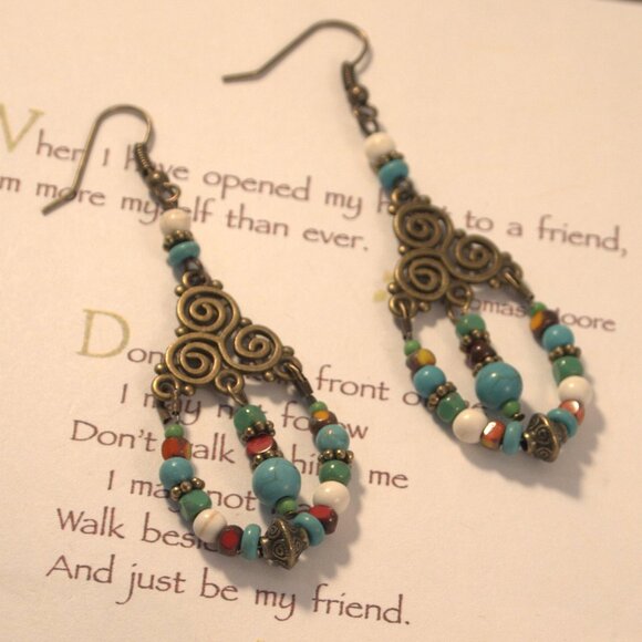 Southwestern Style Chandelier Earrings Dangle Pierced or Clip-on Earrings - Picture 3 of 10